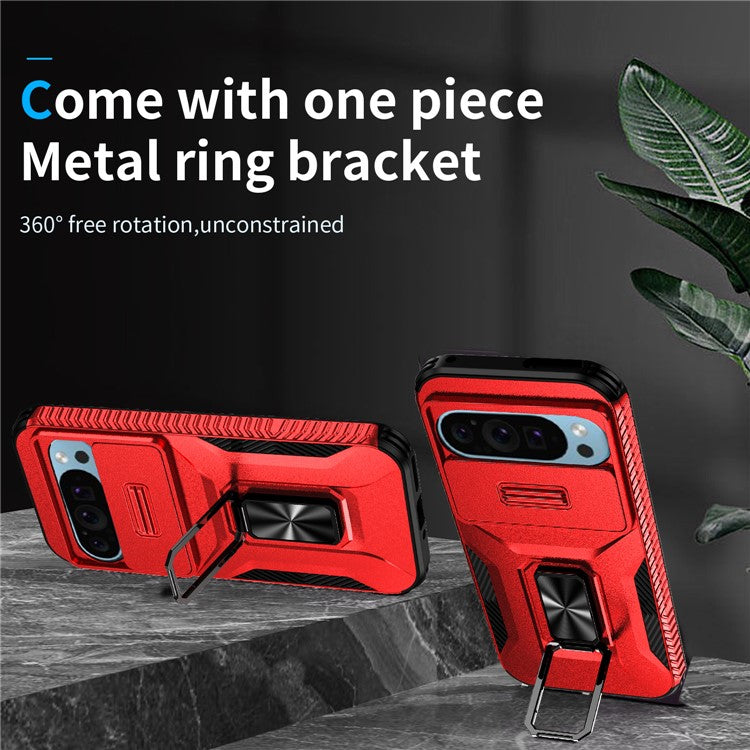 For Google Pixel 9 / Pixel 9 Pro Kickstand Case TPU+PC Phone Cover Support Magnetic Car Mount - Red