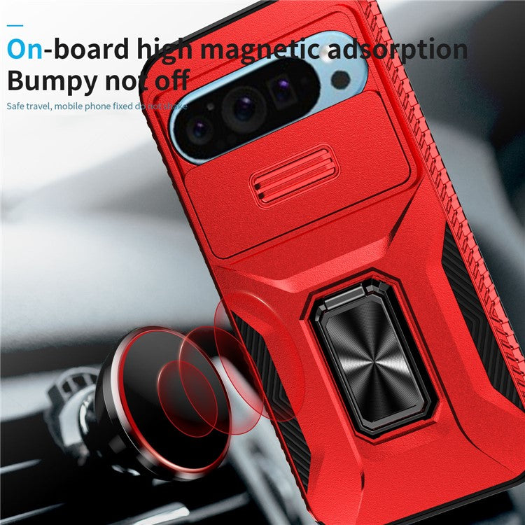 For Google Pixel 9 / Pixel 9 Pro Kickstand Case TPU+PC Phone Cover Support Magnetic Car Mount - Red
