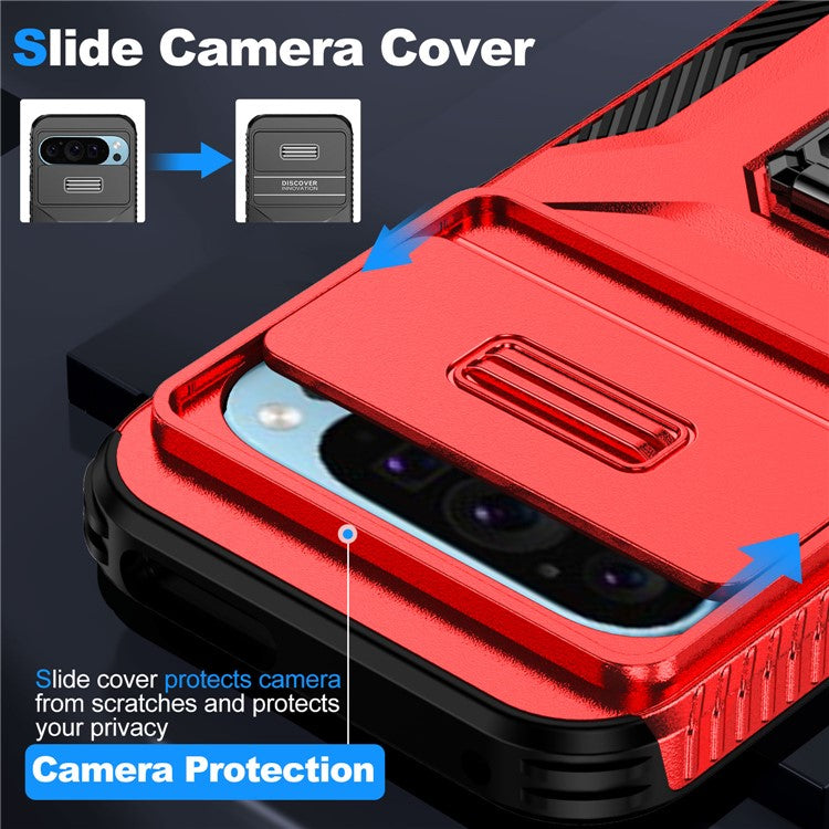 For Google Pixel 9 / Pixel 9 Pro Kickstand Case TPU+PC Phone Cover Support Magnetic Car Mount - Red