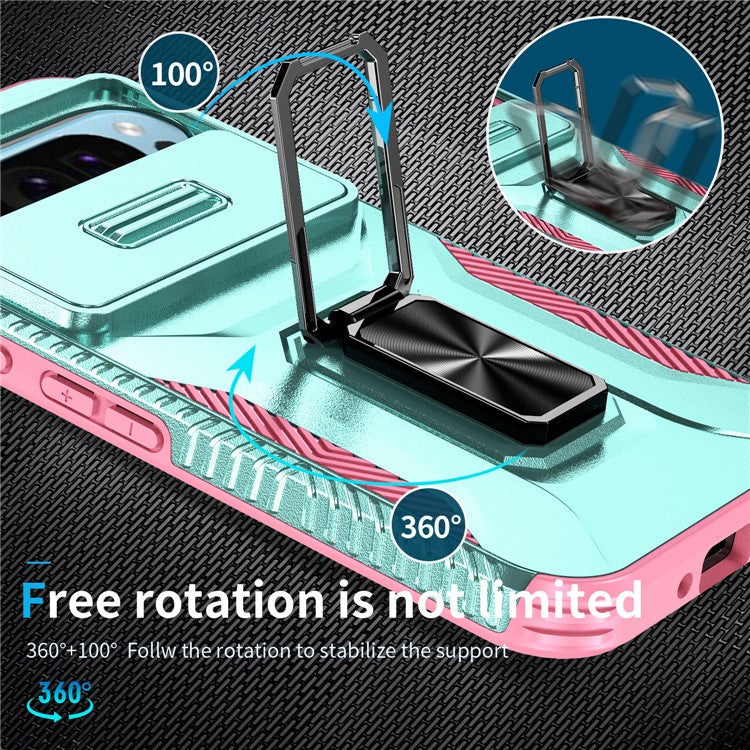 For Google Pixel 9 / Pixel 9 Pro Kickstand Case TPU+PC Phone Cover Support Magnetic Car Mount - Grey Green+Pink