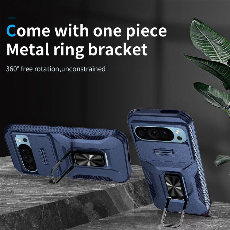 For Google Pixel 9 / Pixel 9 Pro Kickstand Case TPU+PC Phone Cover Support Magnetic Car Mount - Blue