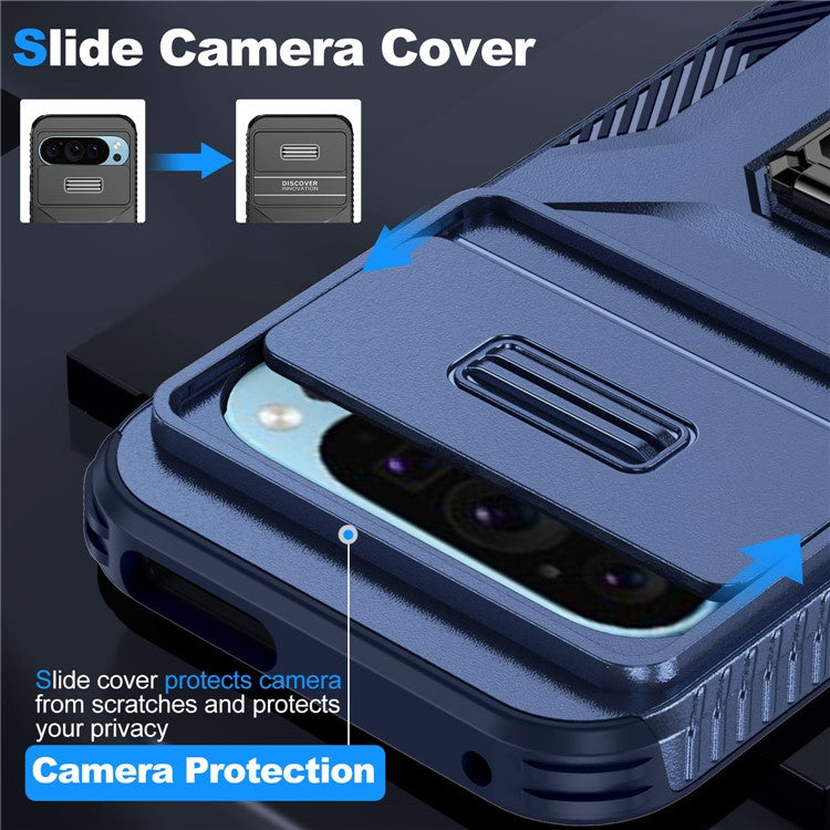 For Google Pixel 9 / Pixel 9 Pro Kickstand Case TPU+PC Phone Cover Support Magnetic Car Mount - Blue