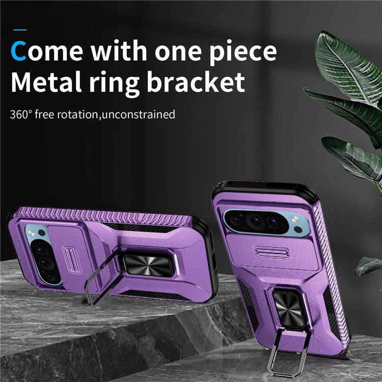 For Google Pixel 9 / Pixel 9 Pro Kickstand Case TPU+PC Phone Cover Support Magnetic Car Mount - Purple