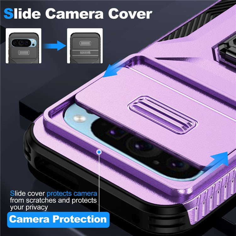 For Google Pixel 9 / Pixel 9 Pro Kickstand Case TPU+PC Phone Cover Support Magnetic Car Mount - Purple