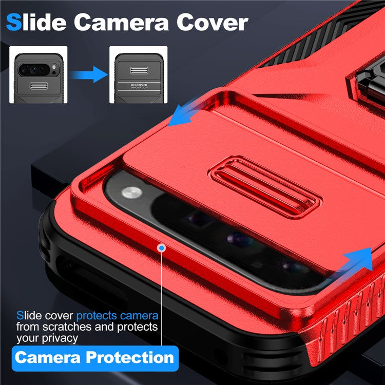 For Google Pixel 9 Pro XL Case TPU+PC Ring Kickstand Phone Cover with Lens Guard - Red