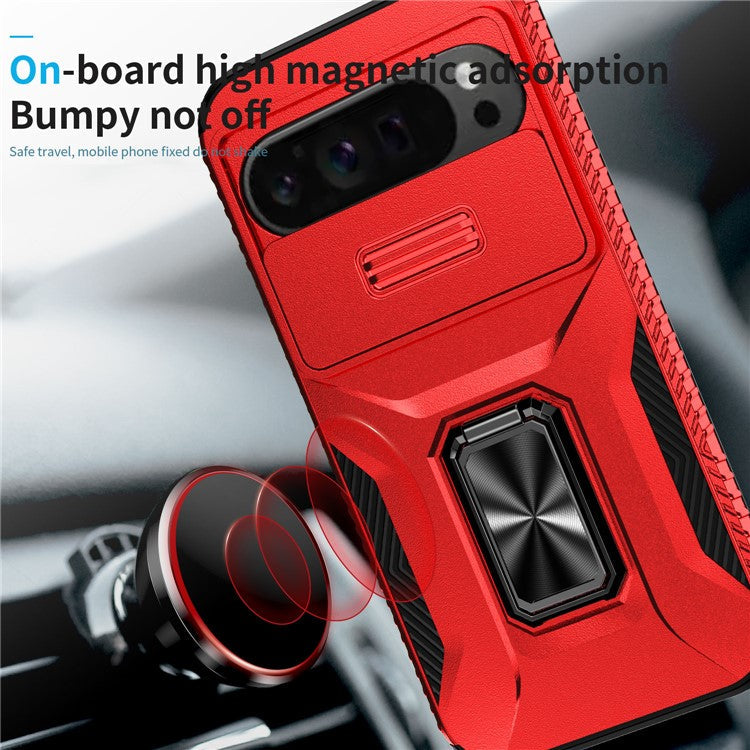 For Google Pixel 9 Pro XL Case TPU+PC Ring Kickstand Phone Cover with Lens Guard - Red