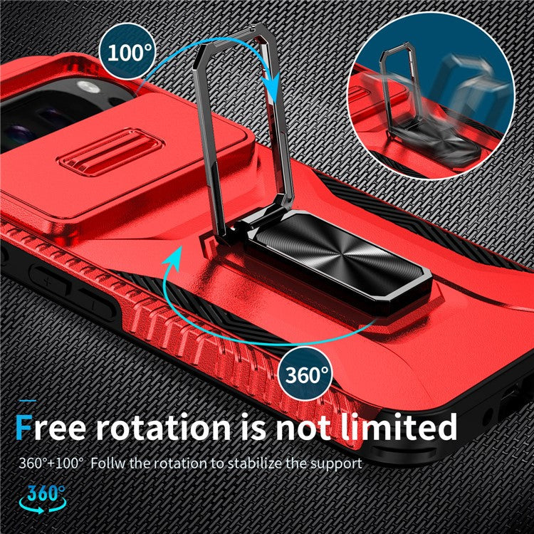 For Google Pixel 9 Pro XL Case TPU+PC Ring Kickstand Phone Cover with Lens Guard - Red