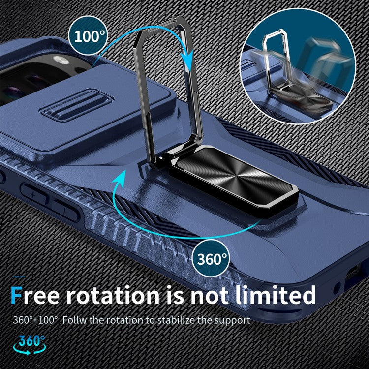 For Google Pixel 9 Pro XL Case TPU+PC Ring Kickstand Phone Cover with Lens Guard - Blue