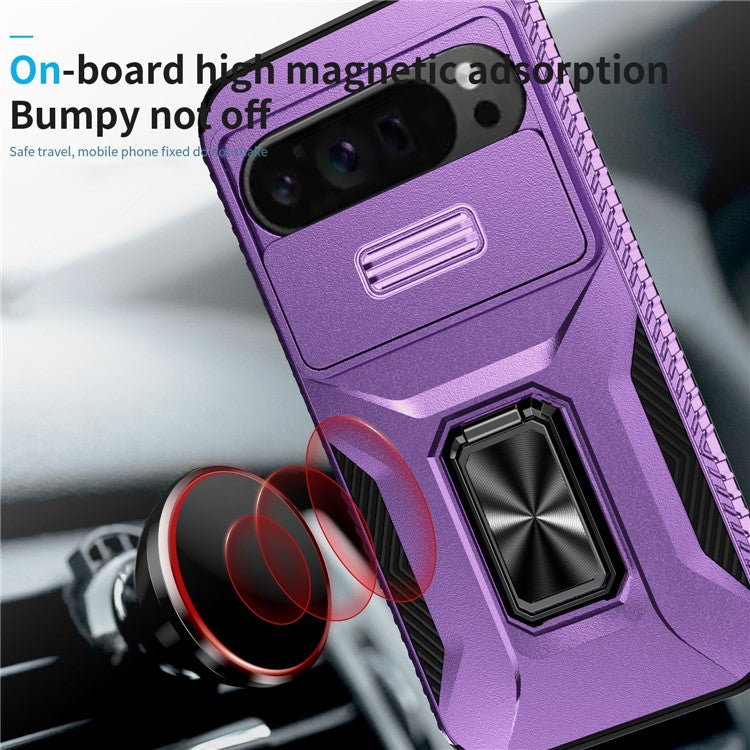 For Google Pixel 9 Pro XL Case TPU+PC Ring Kickstand Phone Cover with Lens Guard - Purple