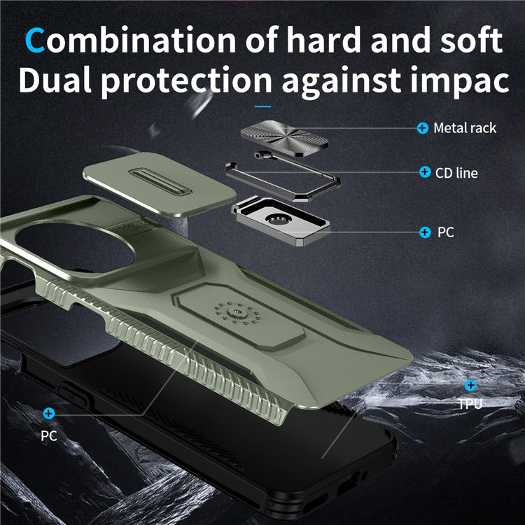 For OnePlus 11 5G Case TPU+PC Ring Kickstand Lens Lid Phone Cover - Green