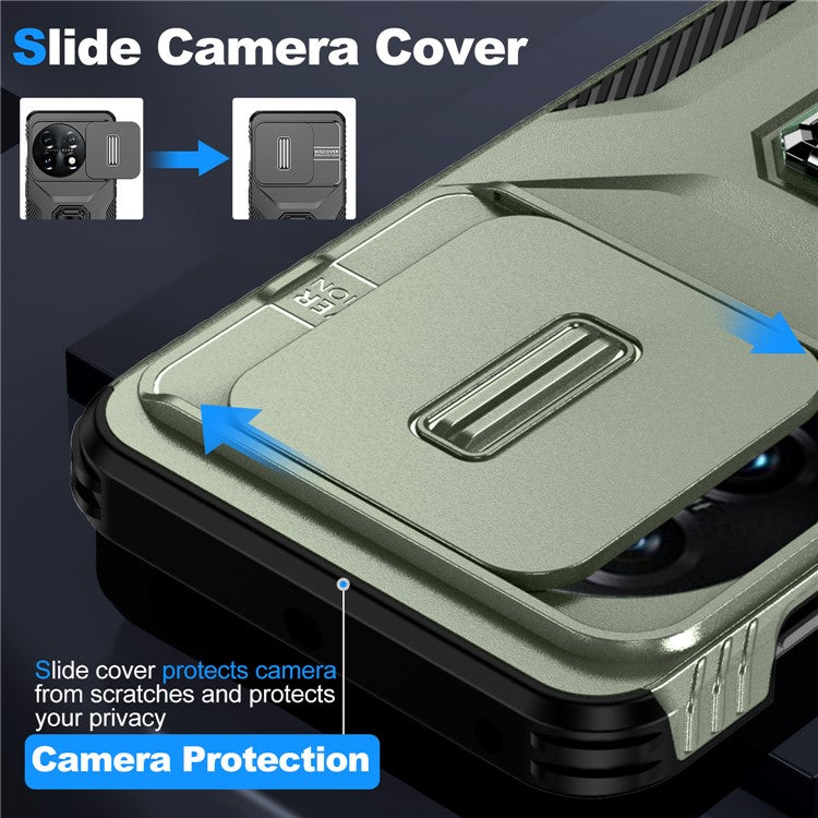 For OnePlus 11 5G Case TPU+PC Ring Kickstand Lens Lid Phone Cover - Green