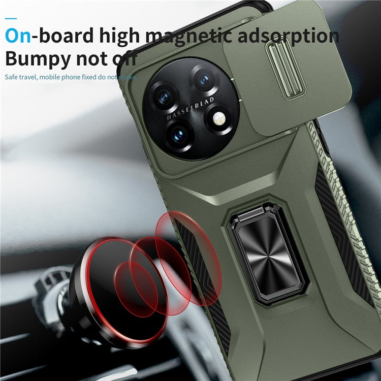 For OnePlus 11 5G Case TPU+PC Ring Kickstand Lens Lid Phone Cover - Green