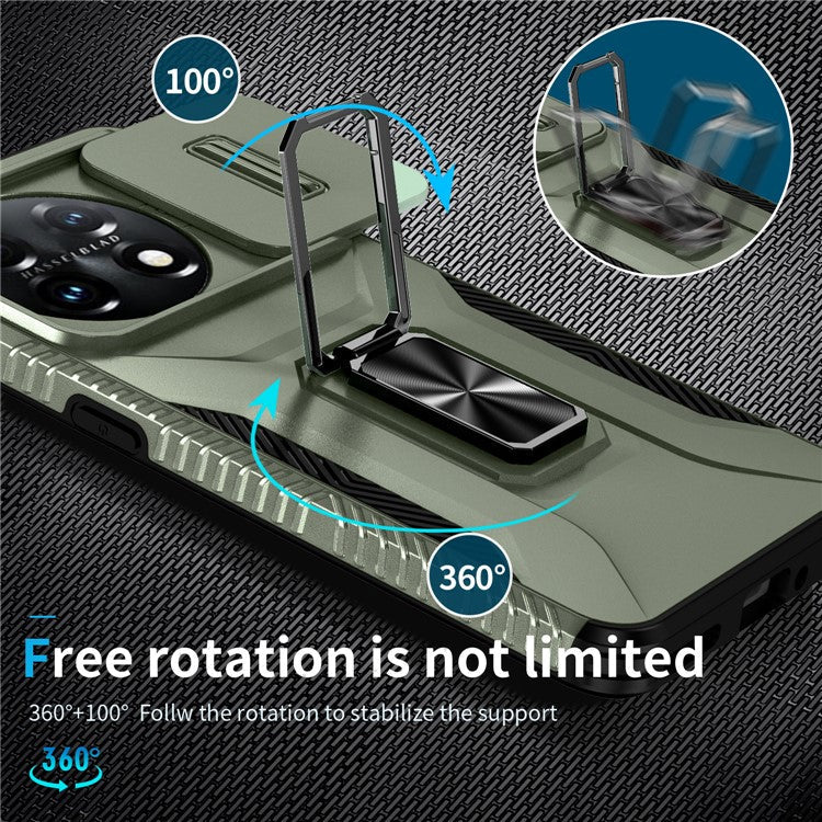 For OnePlus 11 5G Case TPU+PC Ring Kickstand Lens Lid Phone Cover - Green