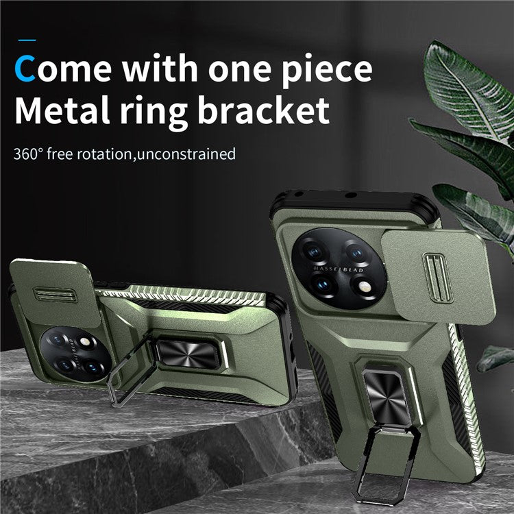 For OnePlus 11 5G Case TPU+PC Ring Kickstand Lens Lid Phone Cover - Green