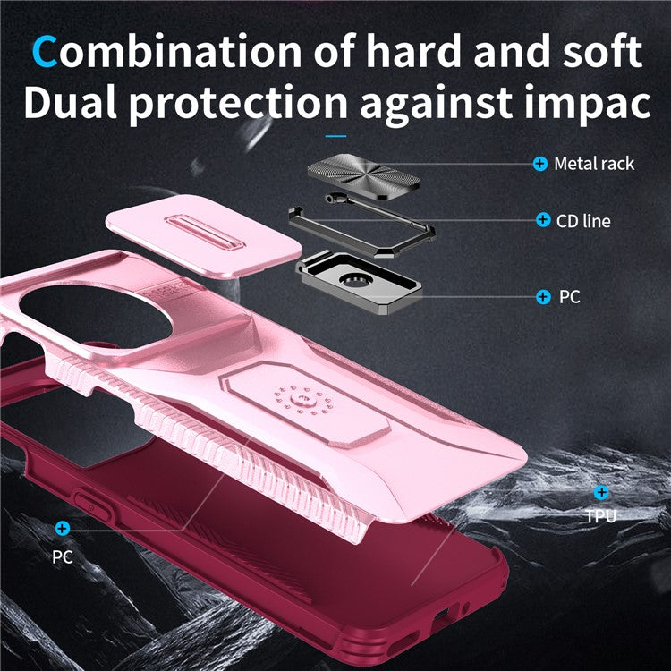 For OnePlus 11 5G Case TPU+PC Ring Kickstand Lens Lid Phone Cover - Pink+Wine Red