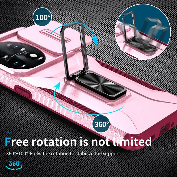 For OnePlus 11 5G Case TPU+PC Ring Kickstand Lens Lid Phone Cover - Pink+Wine Red