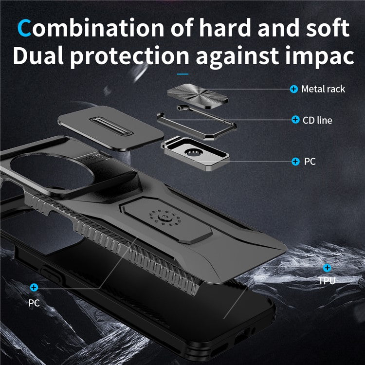 For OnePlus 11 5G Case TPU+PC Ring Kickstand Lens Lid Phone Cover - Black