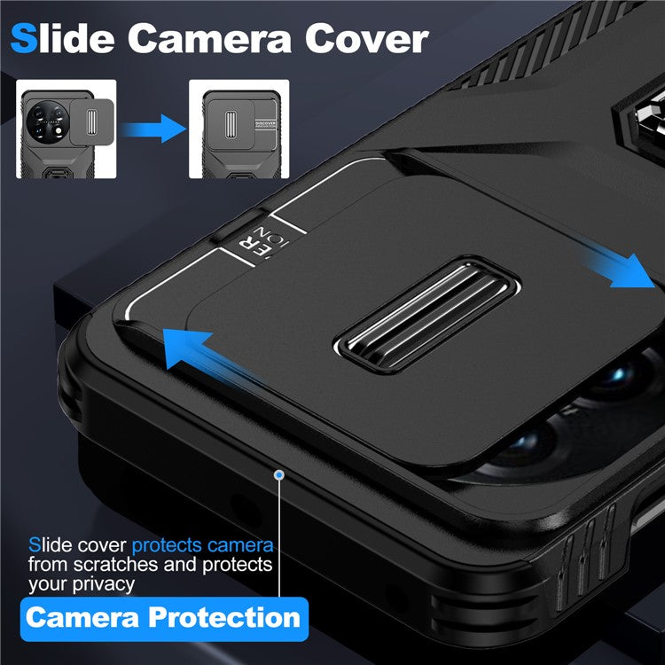 For OnePlus 11 5G Case TPU+PC Ring Kickstand Lens Lid Phone Cover - Black