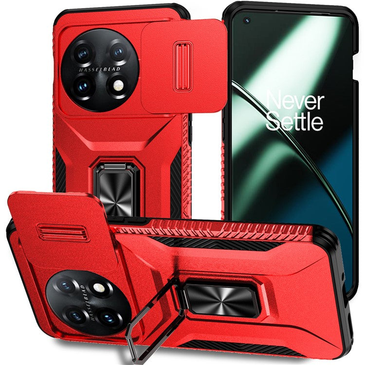 For OnePlus 11 5G Case TPU+PC Ring Kickstand Lens Lid Phone Cover - Red