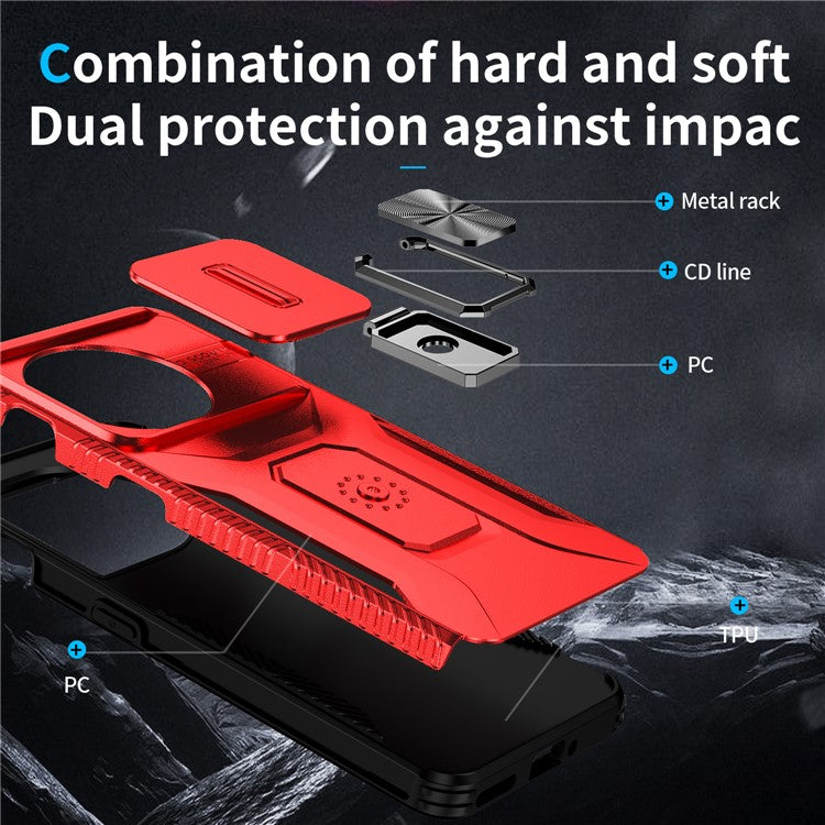 For OnePlus 11 5G Case TPU+PC Ring Kickstand Lens Lid Phone Cover - Red