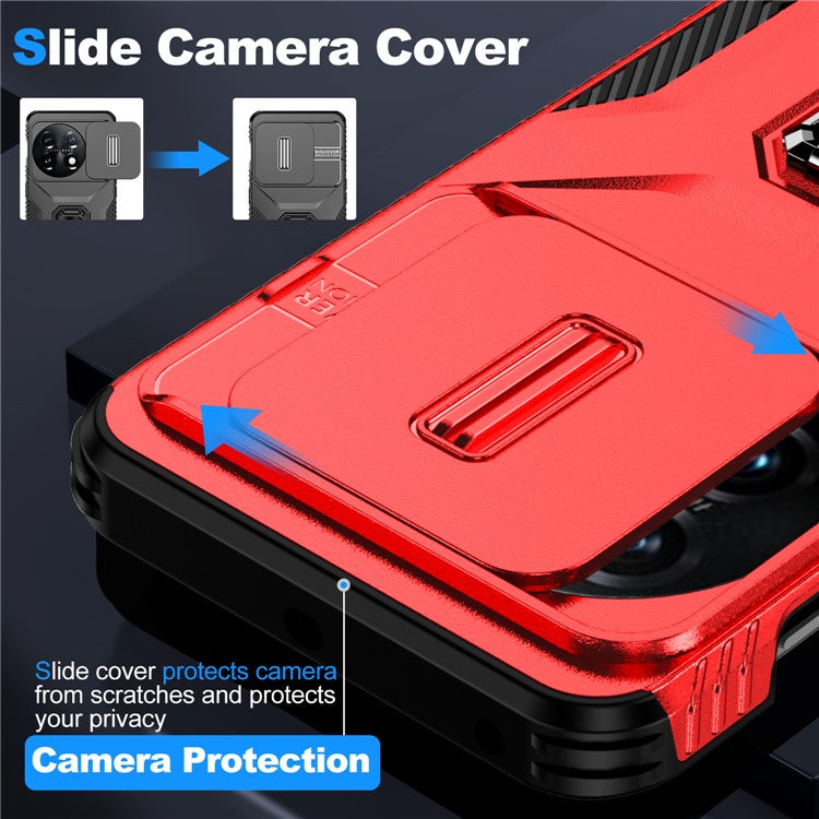 For OnePlus 11 5G Case TPU+PC Ring Kickstand Lens Lid Phone Cover - Red