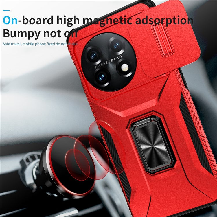 For OnePlus 11 5G Case TPU+PC Ring Kickstand Lens Lid Phone Cover - Red