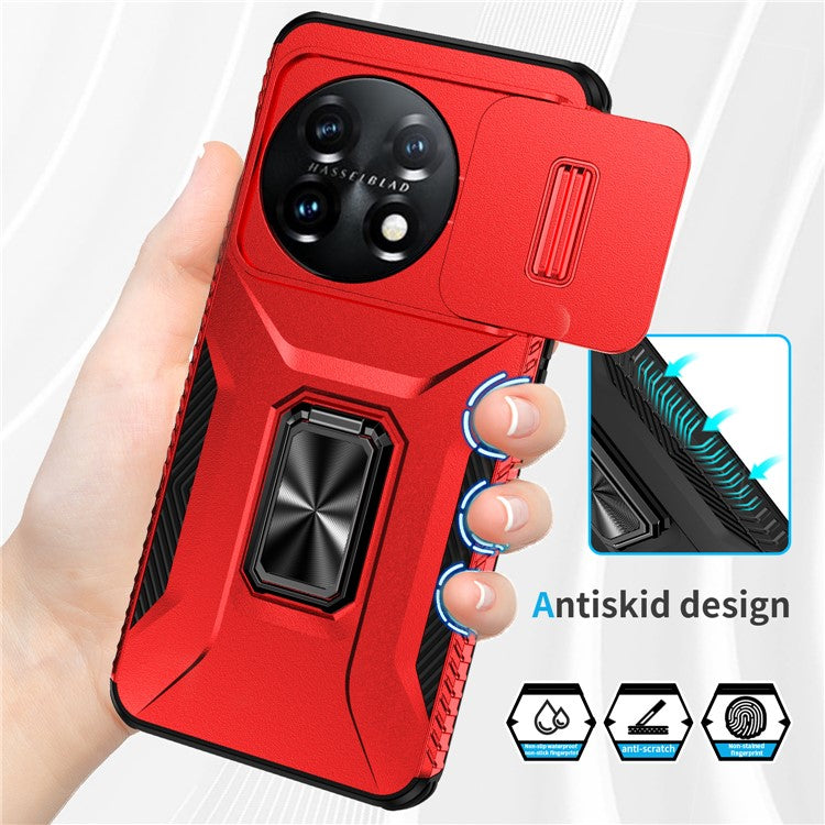 For OnePlus 11 5G Case TPU+PC Ring Kickstand Lens Lid Phone Cover - Red