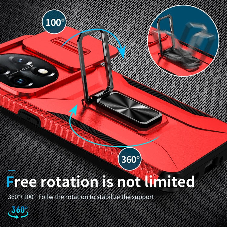 For OnePlus 11 5G Case TPU+PC Ring Kickstand Lens Lid Phone Cover - Red