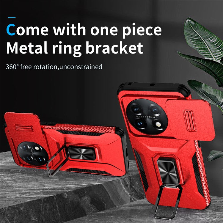 For OnePlus 11 5G Case TPU+PC Ring Kickstand Lens Lid Phone Cover - Red