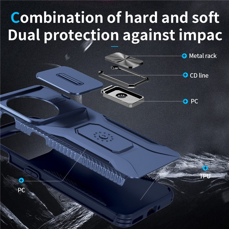 For OnePlus 11 5G Case TPU+PC Ring Kickstand Lens Lid Phone Cover - Blue