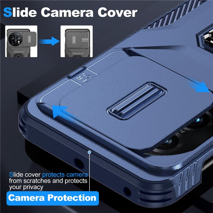 For OnePlus 11 5G Case TPU+PC Ring Kickstand Lens Lid Phone Cover - Blue
