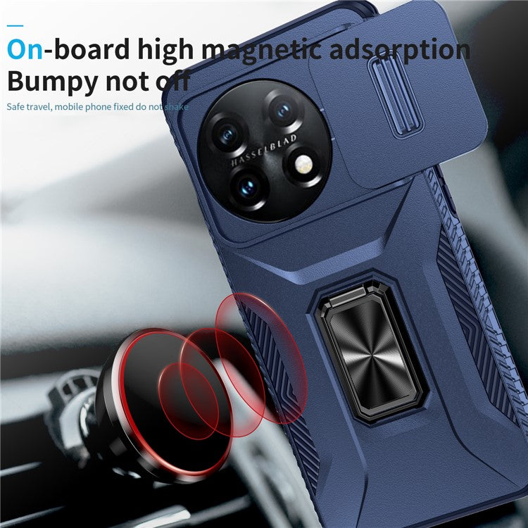 For OnePlus 11 5G Case TPU+PC Ring Kickstand Lens Lid Phone Cover - Blue