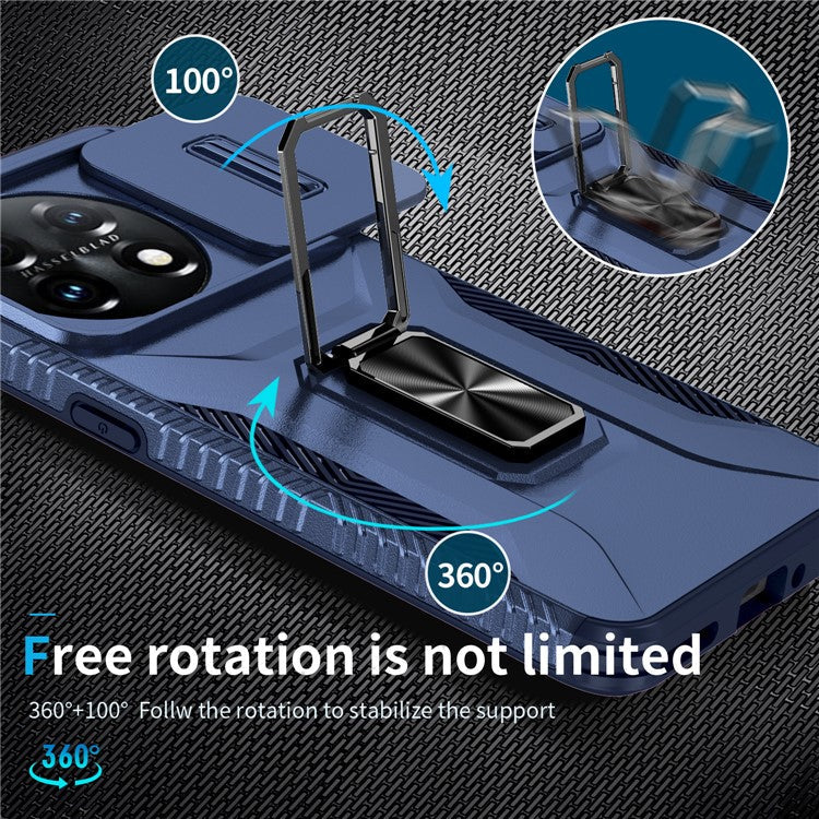 For OnePlus 11 5G Case TPU+PC Ring Kickstand Lens Lid Phone Cover - Blue