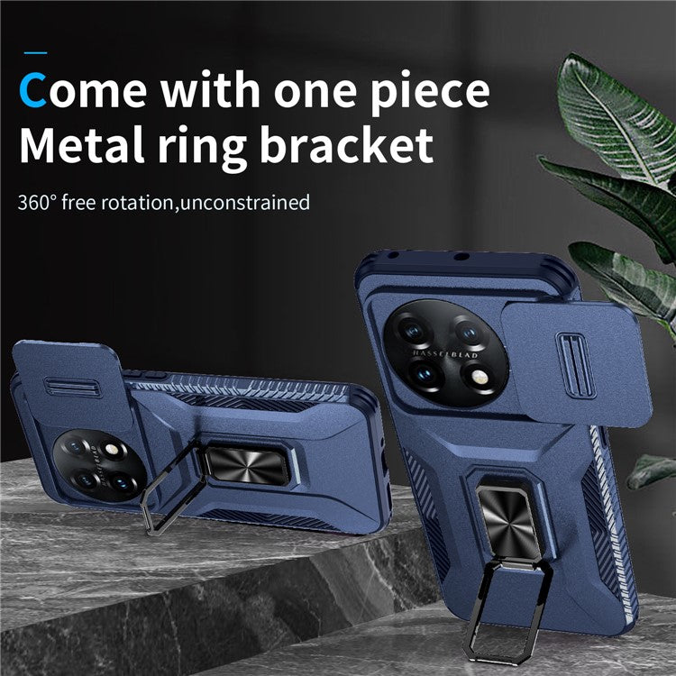 For OnePlus 11 5G Case TPU+PC Ring Kickstand Lens Lid Phone Cover - Blue