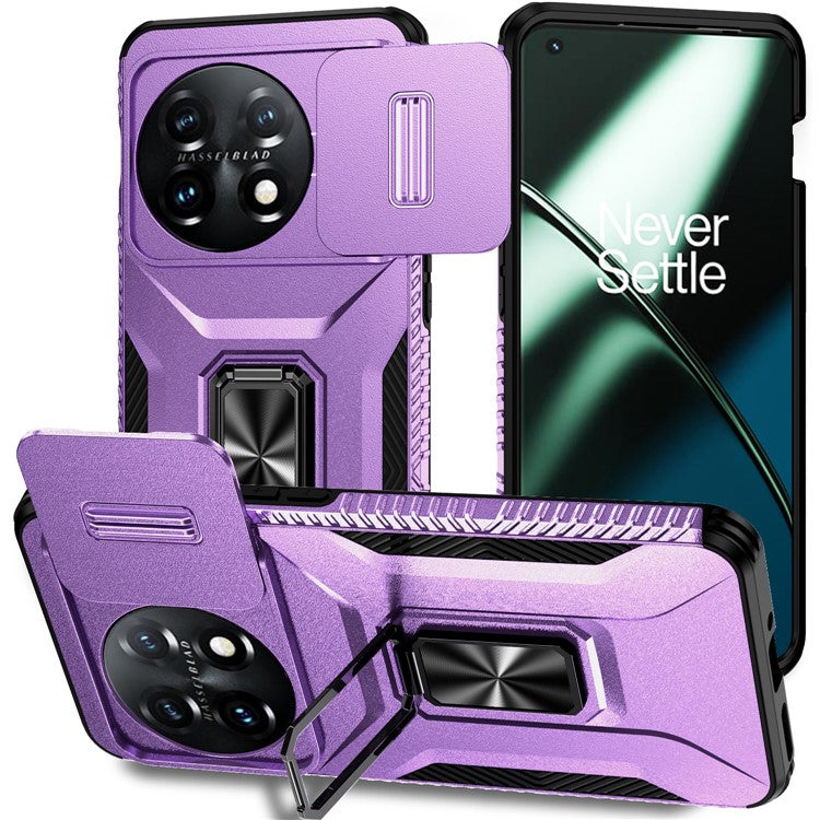 For OnePlus 11 5G Case TPU+PC Ring Kickstand Lens Lid Phone Cover - Purple