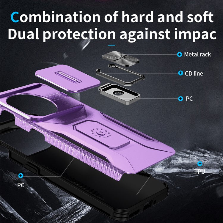 For OnePlus 11 5G Case TPU+PC Ring Kickstand Lens Lid Phone Cover - Purple