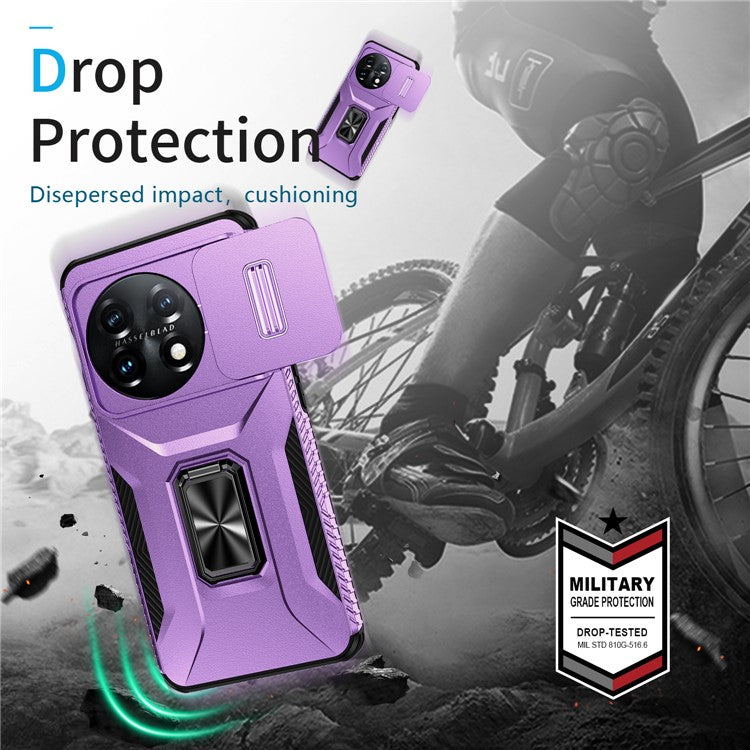 For OnePlus 11 5G Case TPU+PC Ring Kickstand Lens Lid Phone Cover - Purple