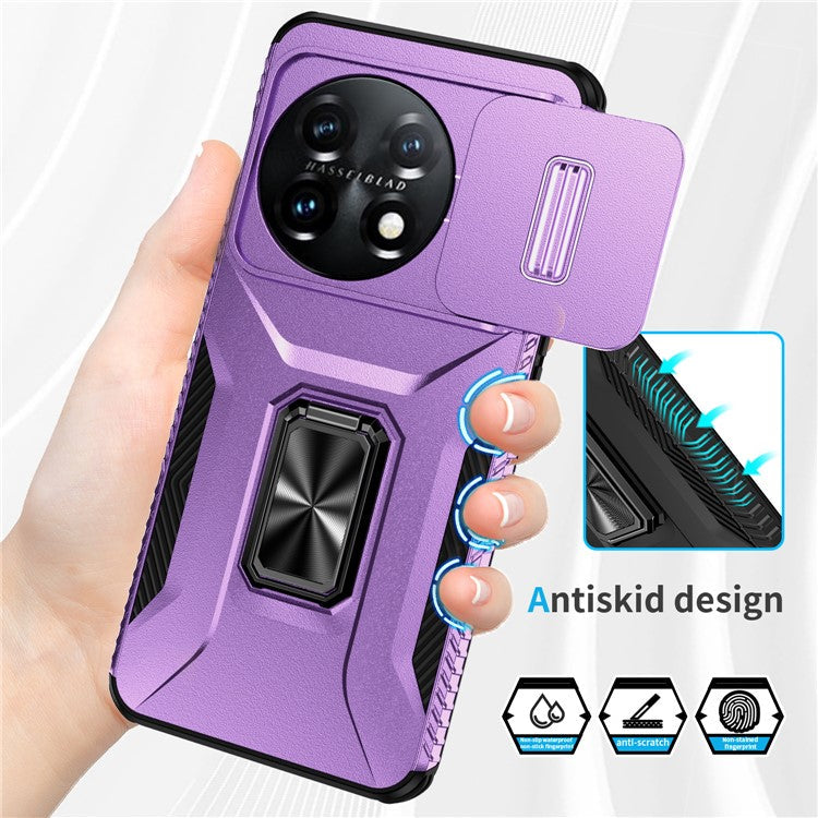 For OnePlus 11 5G Case TPU+PC Ring Kickstand Lens Lid Phone Cover - Purple