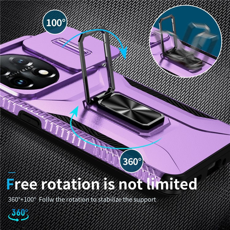 For OnePlus 11 5G Case TPU+PC Ring Kickstand Lens Lid Phone Cover - Purple