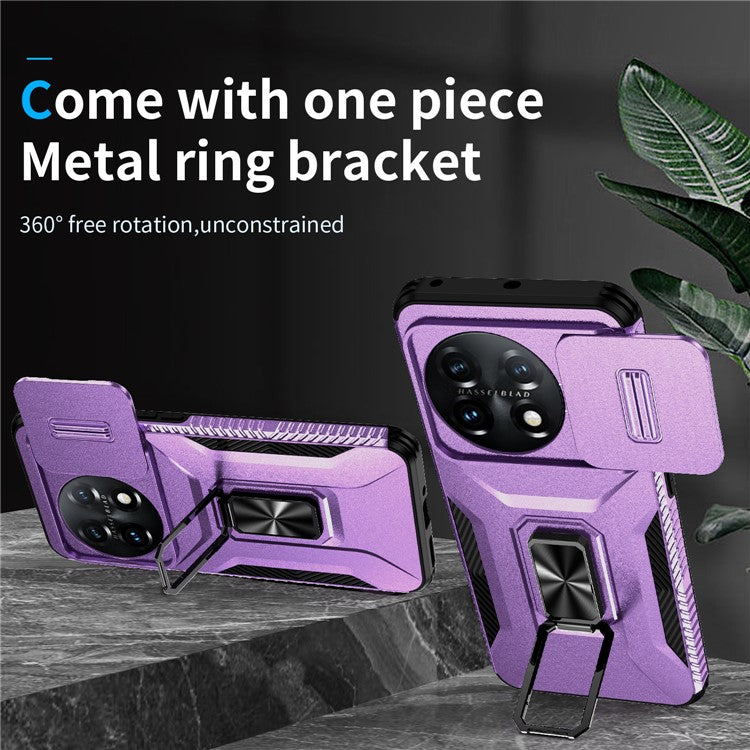 For OnePlus 11 5G Case TPU+PC Ring Kickstand Lens Lid Phone Cover - Purple