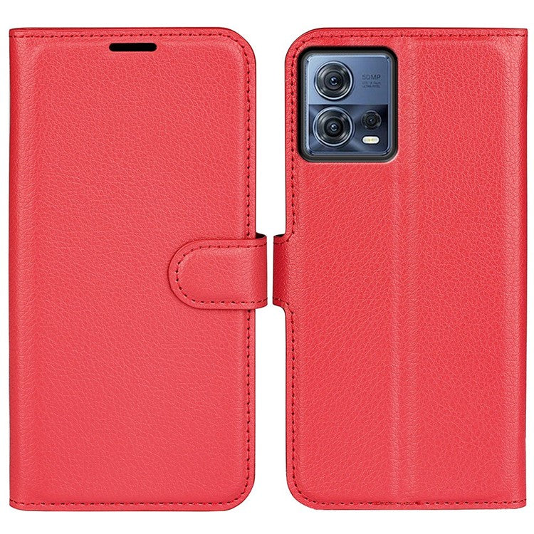 For Motorola Moto S30 Pro 5G / Edge 30 Fusion 5G Litchi Texture Full Protection PU Leather Folio Flip Cover Wallet Stand Phone Cover - Red
