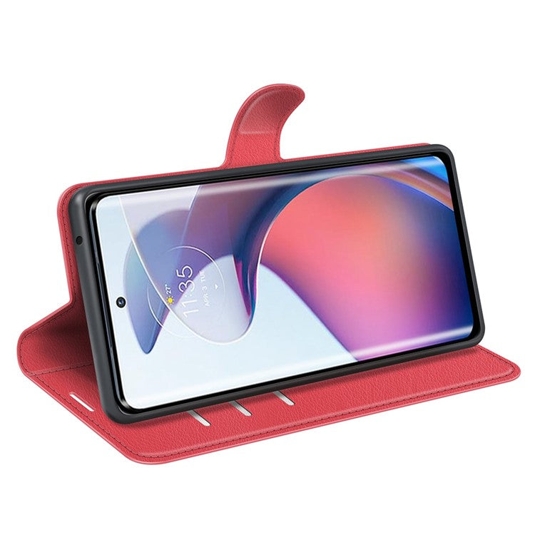 For Motorola Moto S30 Pro 5G / Edge 30 Fusion 5G Litchi Texture Full Protection PU Leather Folio Flip Cover Wallet Stand Phone Cover - Red