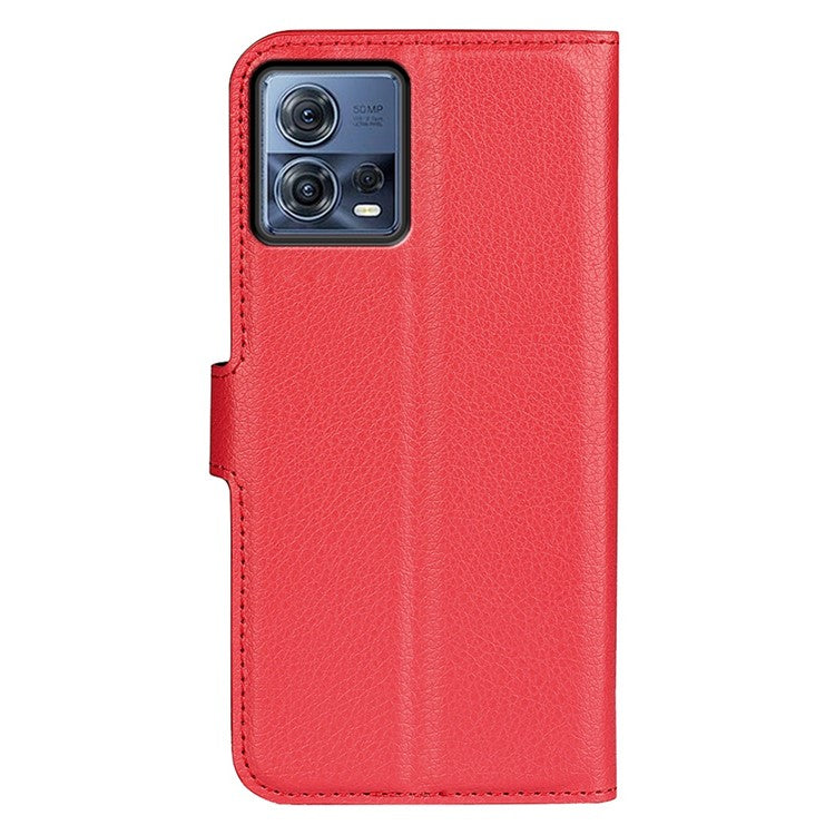 For Motorola Moto S30 Pro 5G / Edge 30 Fusion 5G Litchi Texture Full Protection PU Leather Folio Flip Cover Wallet Stand Phone Cover - Red