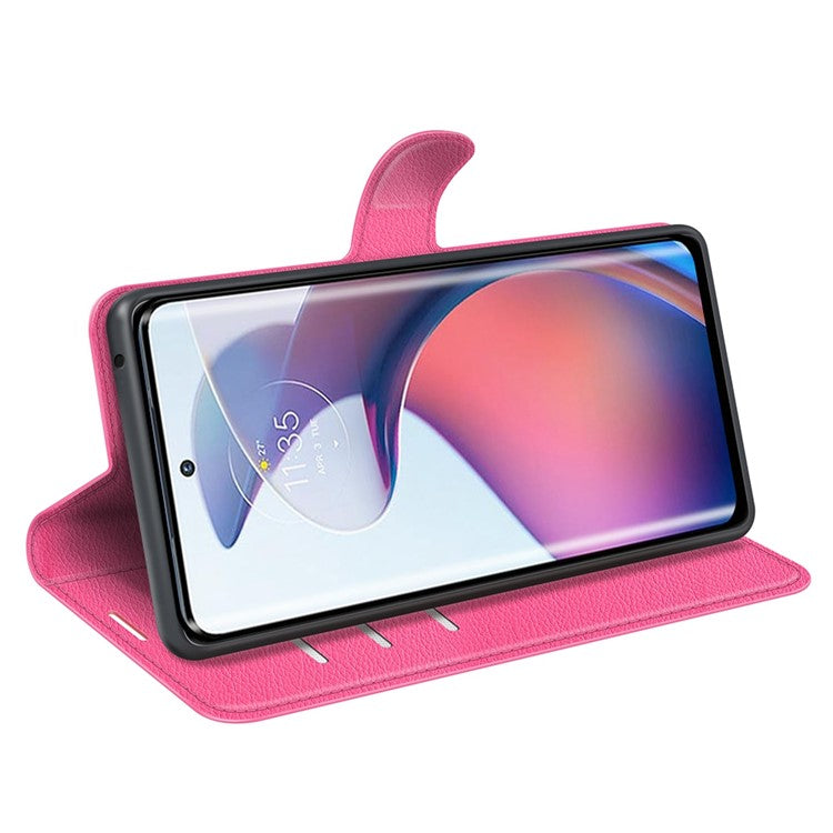 For Motorola Moto S30 Pro 5G / Edge 30 Fusion 5G Litchi Texture Full Protection PU Leather Folio Flip Cover Wallet Stand Phone Cover - Rose