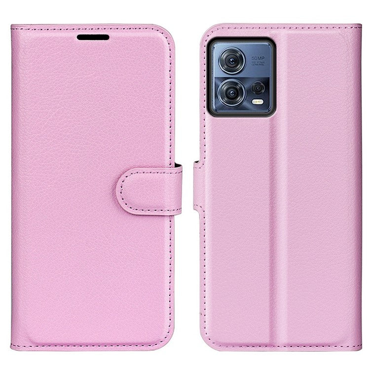 For Motorola Moto S30 Pro 5G / Edge 30 Fusion 5G Litchi Texture Full Protection PU Leather Folio Flip Cover Wallet Stand Phone Cover - Pink