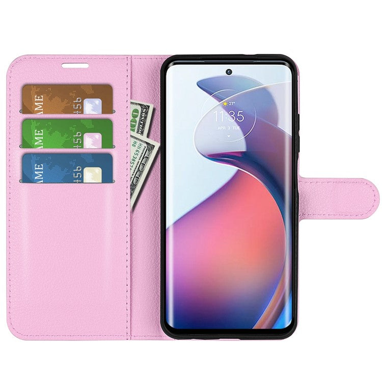 For Motorola Moto S30 Pro 5G / Edge 30 Fusion 5G Litchi Texture Full Protection PU Leather Folio Flip Cover Wallet Stand Phone Cover - Pink