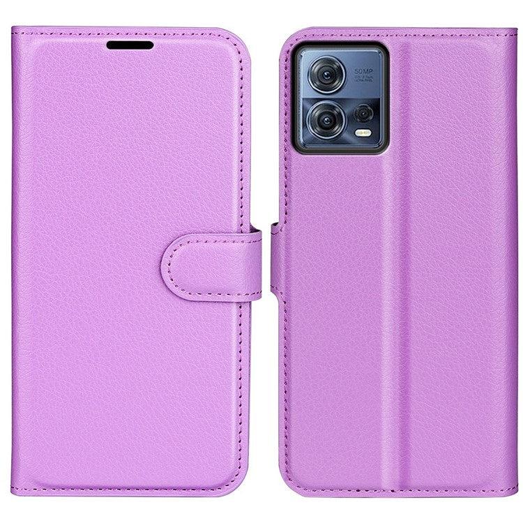For Motorola Moto S30 Pro 5G / Edge 30 Fusion 5G Litchi Texture Full Protection PU Leather Folio Flip Cover Wallet Stand Phone Cover - Purple