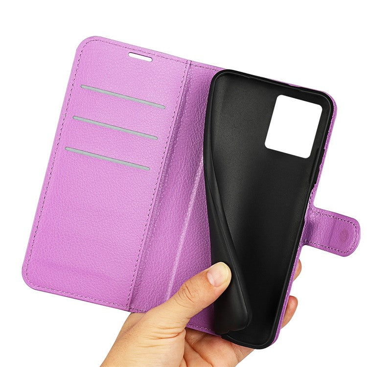For Motorola Moto S30 Pro 5G / Edge 30 Fusion 5G Litchi Texture Full Protection PU Leather Folio Flip Cover Wallet Stand Phone Cover - Purple