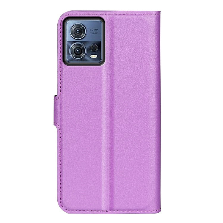 For Motorola Moto S30 Pro 5G / Edge 30 Fusion 5G Litchi Texture Full Protection PU Leather Folio Flip Cover Wallet Stand Phone Cover - Purple