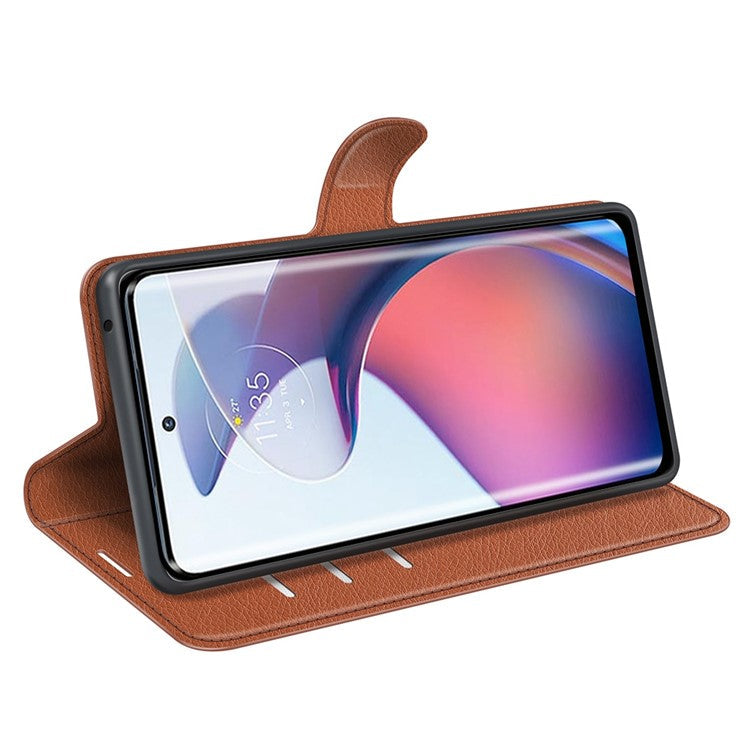 For Motorola Moto S30 Pro 5G / Edge 30 Fusion 5G Litchi Texture Full Protection PU Leather Folio Flip Cover Wallet Stand Phone Cover - Brown